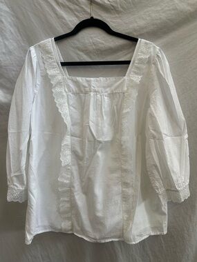 Talbots White Square-Neck Lace-Trim Blouse